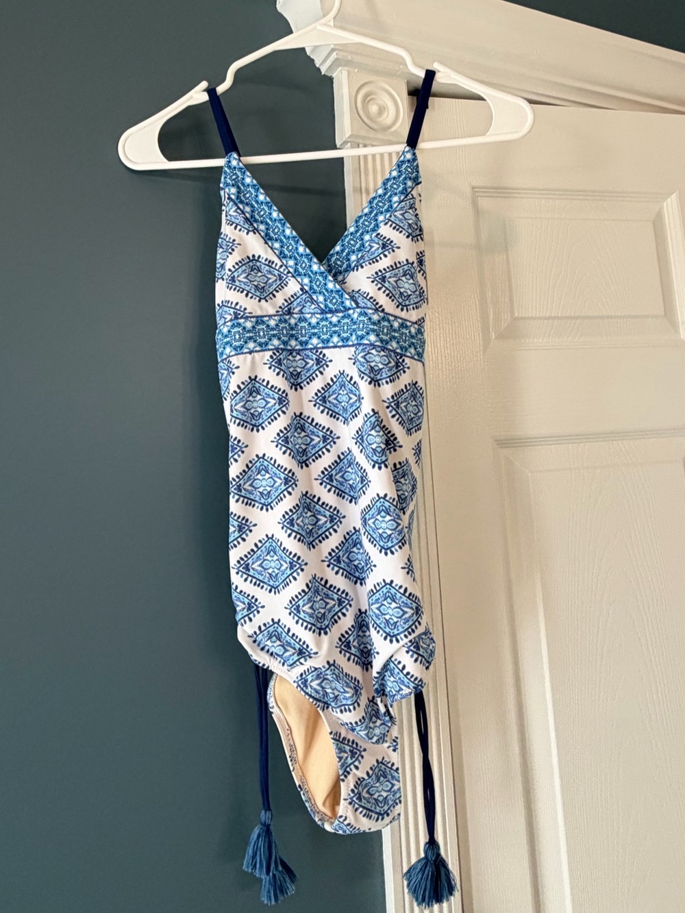 Cabana Life Blue and White Printed One Piece Bathing Suit